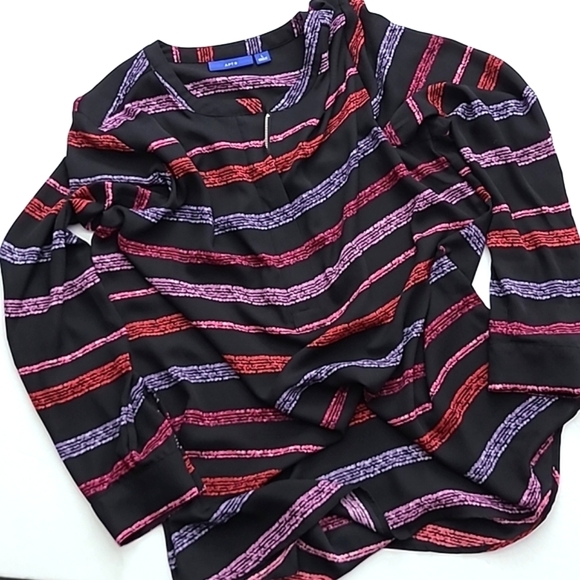 ⭐️3/ $3⭐️ APT. 9 Black Pink Purple Stripes Roll-Up Sleeves Zip Crew Collar Sz M - Picture 11 of 15